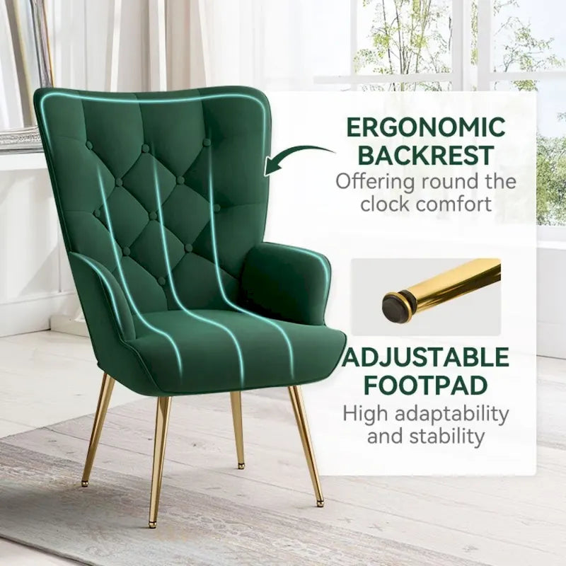 Velvet Upholstered Armchair with Tapered Wood Legs