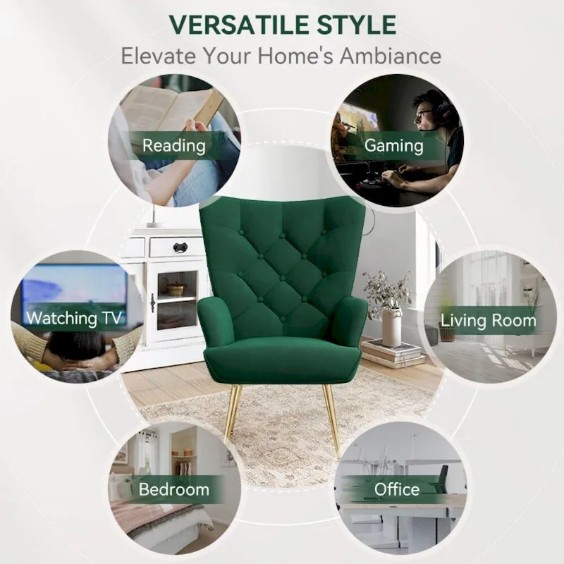 Velvet Upholstered Armchair with Tapered Wood Legs