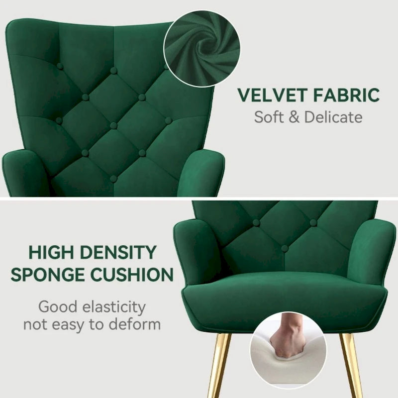 Velvet Upholstered Armchair with Tapered Wood Legs