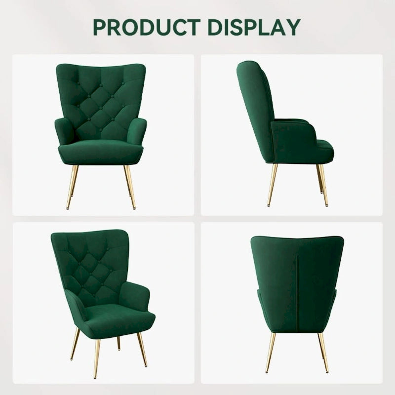 Velvet Upholstered Armchair with Tapered Wood Legs
