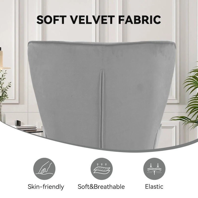 Velvet Upholstered Armchair with Tapered Wood Legs