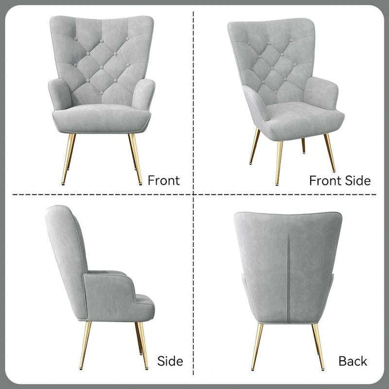 Velvet Upholstered Armchair with Tapered Wood Legs