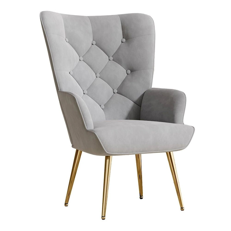 Velvet Upholstered Armchair with Tapered Wood Legs
