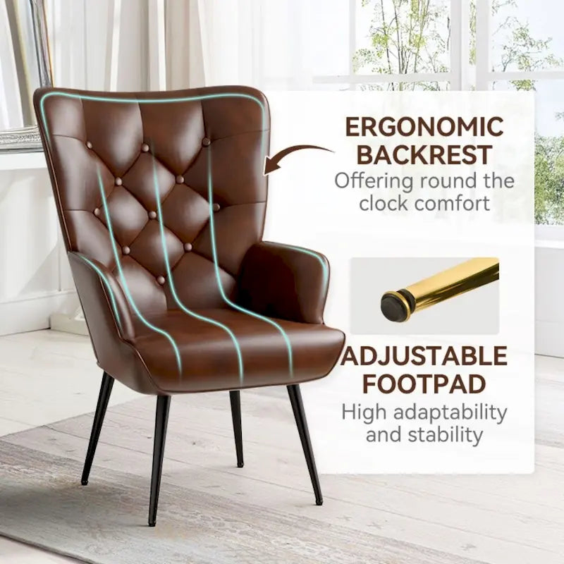 Velvet Upholstered Armchair with Tapered Wood Legs