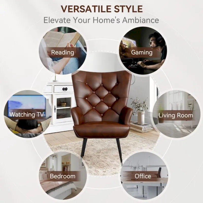 Velvet Upholstered Armchair with Tapered Wood Legs