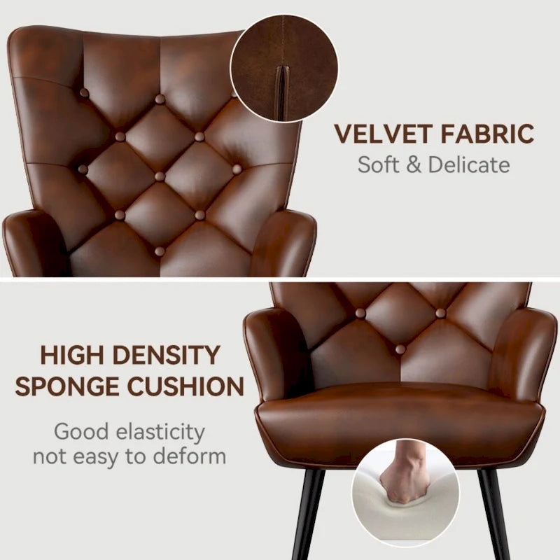 Velvet Upholstered Armchair with Tapered Wood Legs